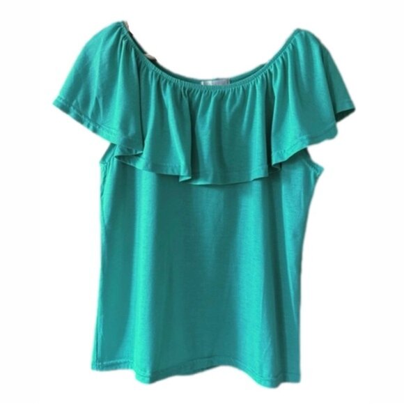 Magazine Tops - Magazine Turquoise Off Shoulder Top - Extra Large
